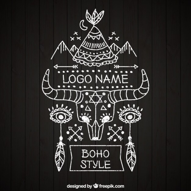 Vetor grátis logotipo desenhado à mão no estilo boho