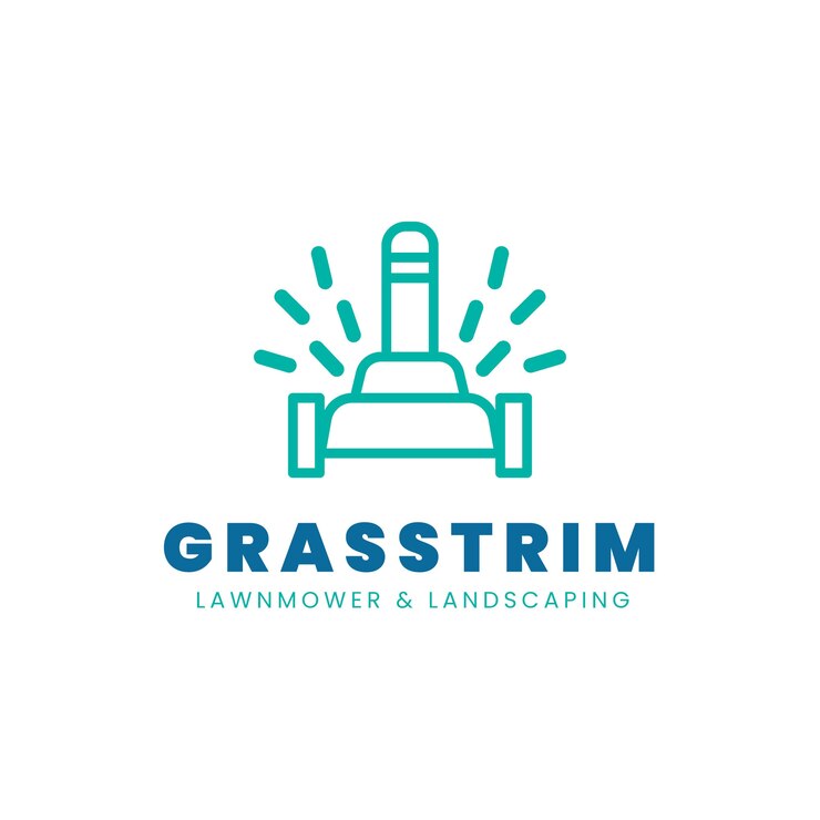 Vetor grátis logotipo do cortador de grama de design plano