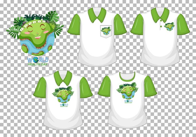 Logotipo do Dia Mundial da Saúde e conjunto de camisa branca com mangas curtas verdes isoladas em fundo transparente