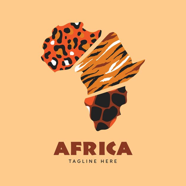 Logotipo do mapa da África com estampa animal