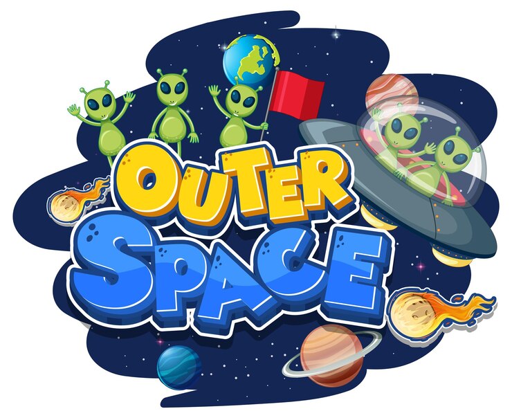 Vetor grátis logotipo do outer space com alienígenas e ovnis