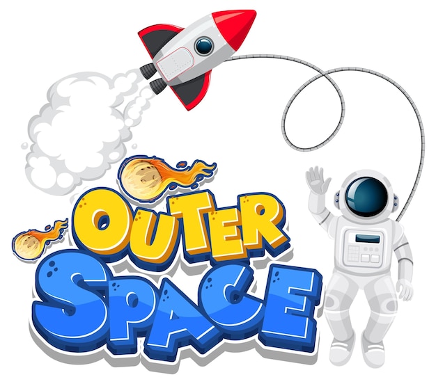 Logotipo do outer space com nave espacial e astronauta
