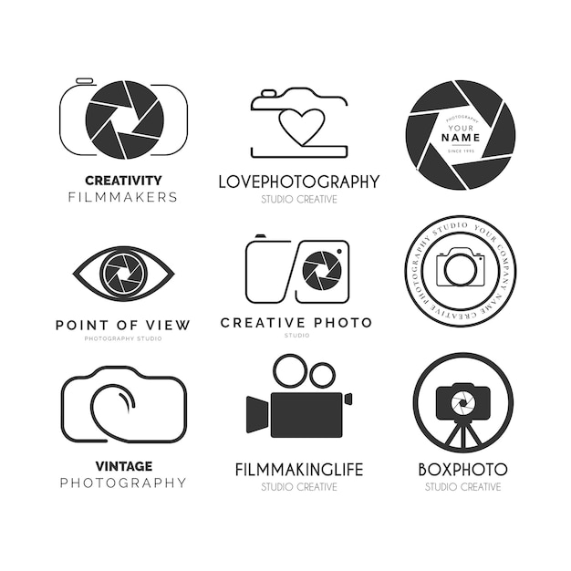 Vetor grátis logotipo do pacote de fotografia moderna com design vintage