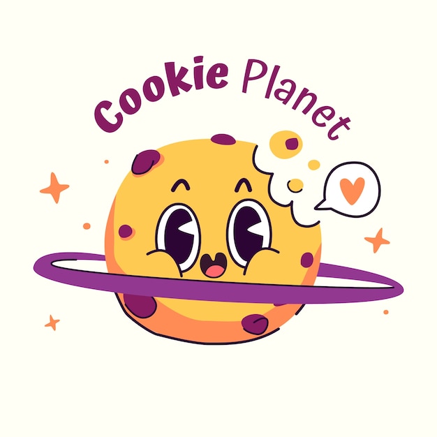 Vetor grátis logotipo do planeta biscoito desenhado à mão