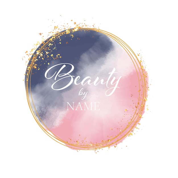 Logotipo do salão de beleza com aquarela e glitter dourados