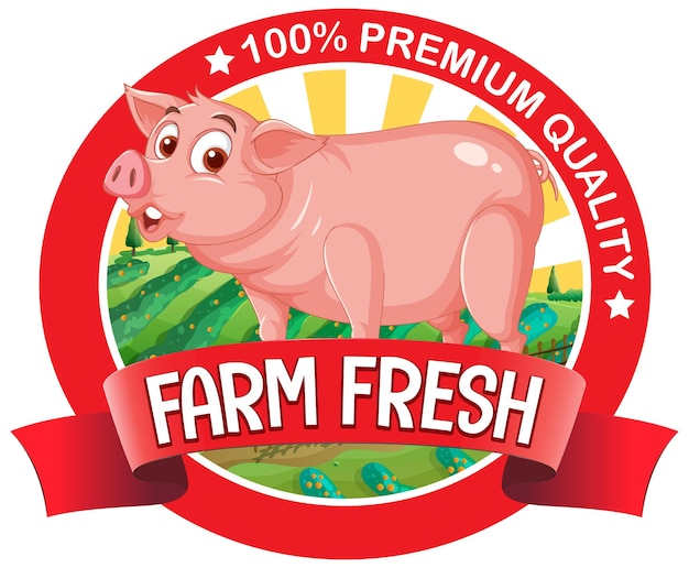 Vetor grátis logotipo fresco da fazenda de porcos para produtos de carne suína