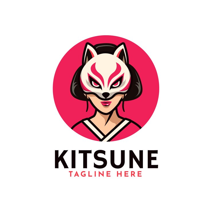 Vetor grátis logotipo kitsune de design plano desenhado à mão