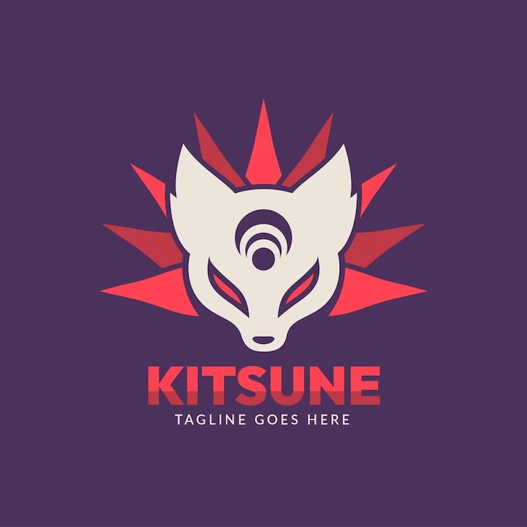 Vetor grátis logotipo kitsune de design plano desenhado à mão