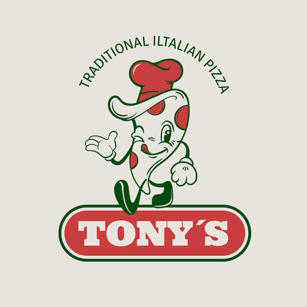Logotipo vintage de pizzaria desenhado a mão