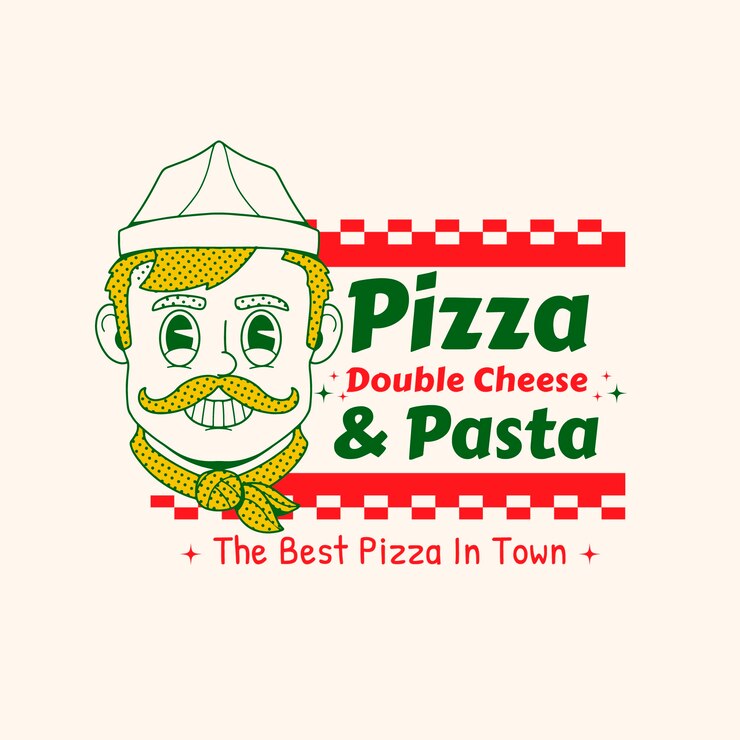 Vetor grátis logotipo vintage de pizzaria desenhado a mão