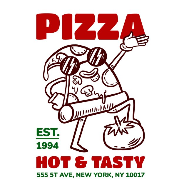 Logotipo vintage de pizzaria desenhado a mão