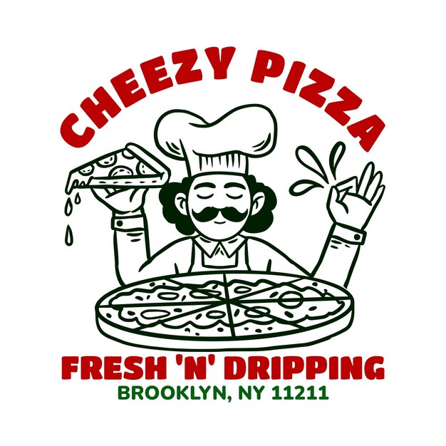 Logotipo vintage de pizzaria desenhado a mão