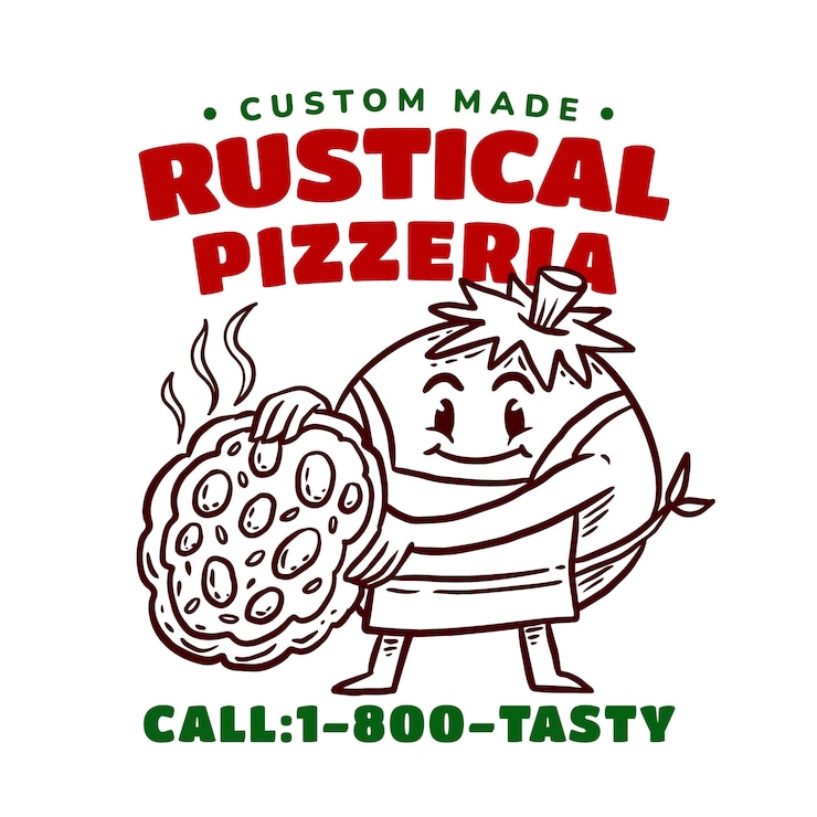Vetor grátis logotipo vintage de pizzaria desenhado a mão