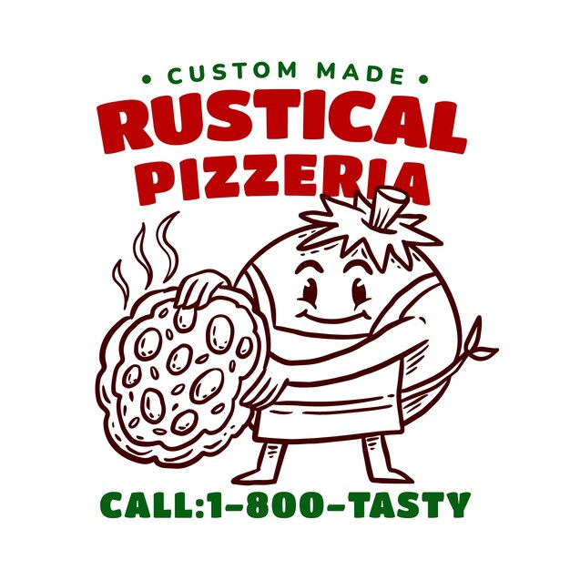Logotipo vintage de pizzaria desenhado a mão