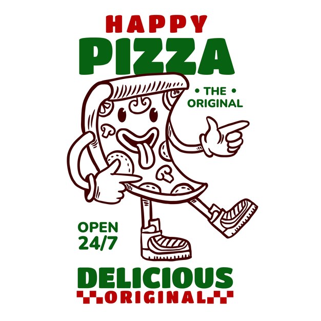 Logotipo vintage de pizzaria desenhado a mão