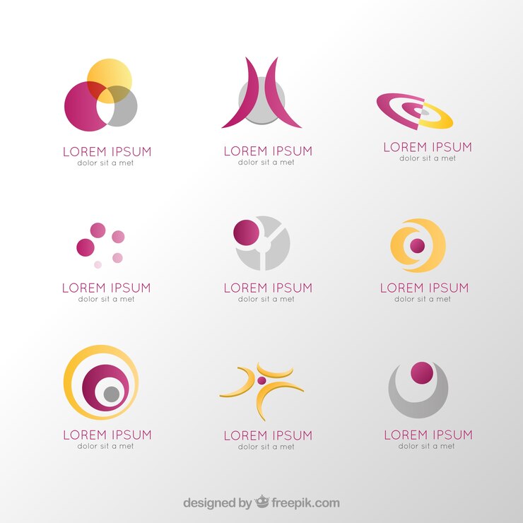 Vetor grátis logotipos abstratas em cores amarelas e roxas