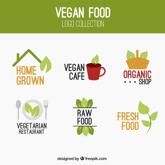 Vetor grátis logotipos agradáveis ​​de alimentos vegan