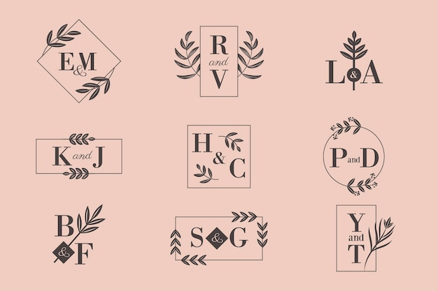 Logotipos caligráficos de monograma de casamento