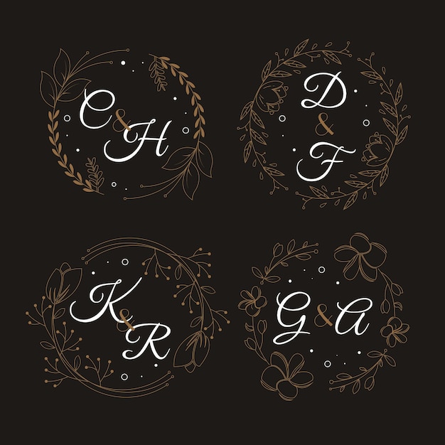 Vetor grátis logotipos caligráficos de monograma de casamento
