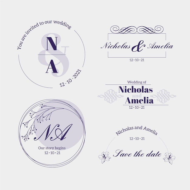 Logotipos caligráficos de monograma de casamento