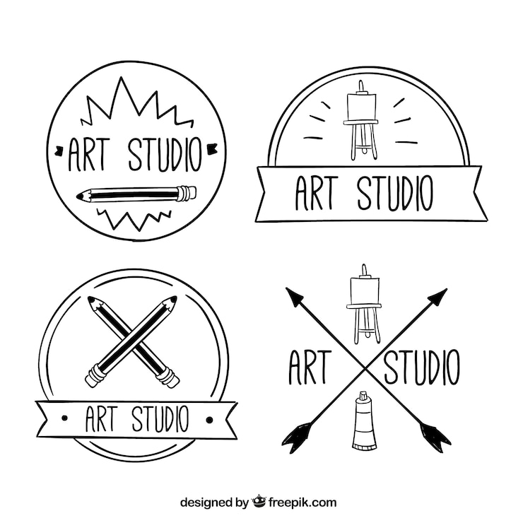 Vetor grátis logotipos de arte desenhados mão