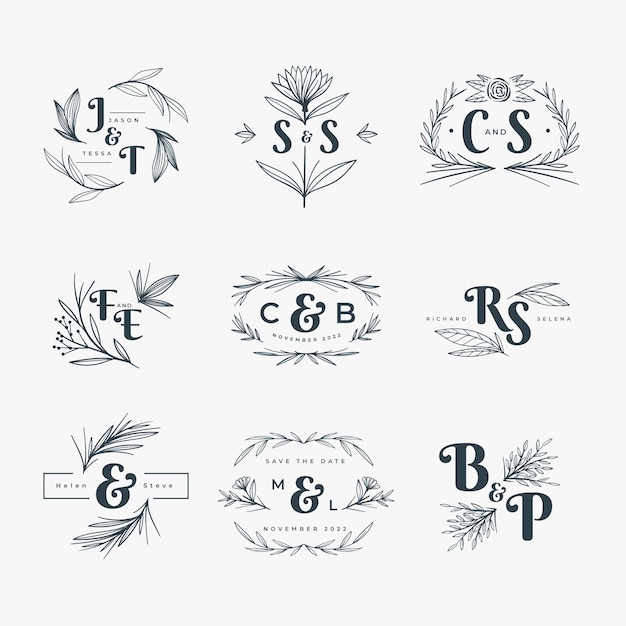 Vetor grátis logotipos de casamento estilo floral