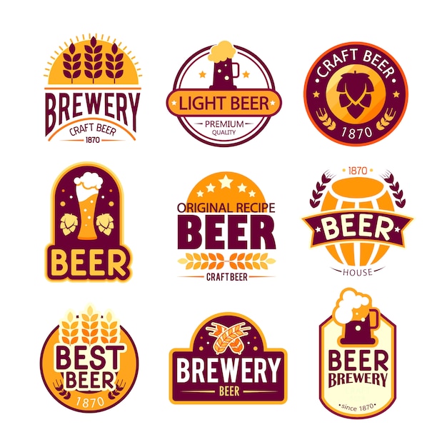 Vetor grátis logotipos de cervejaria e design de emblemas.