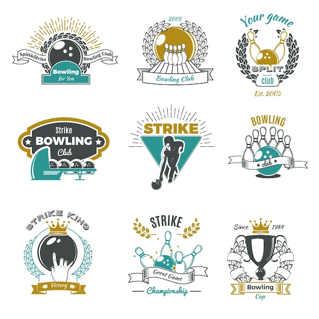 Logotipos de estilo vintage de clubes de boliche