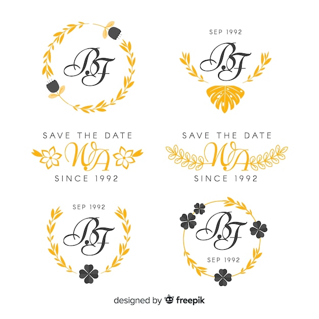 Logotipos de monograma de casamento amarelo