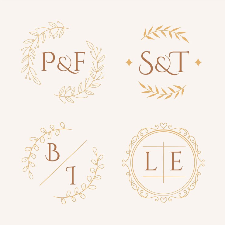Vetor grátis logotipos de monograma de casamento desenhados à mão