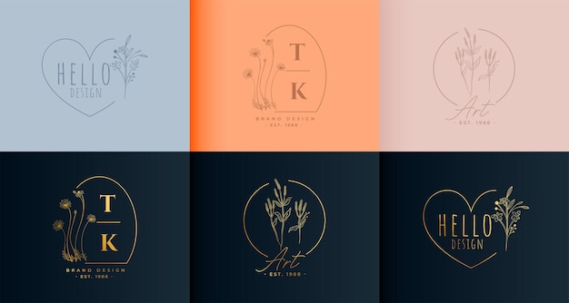 Logotipos de monogramas elegantes em estilo minimalista de linha floral Vetor grátis
