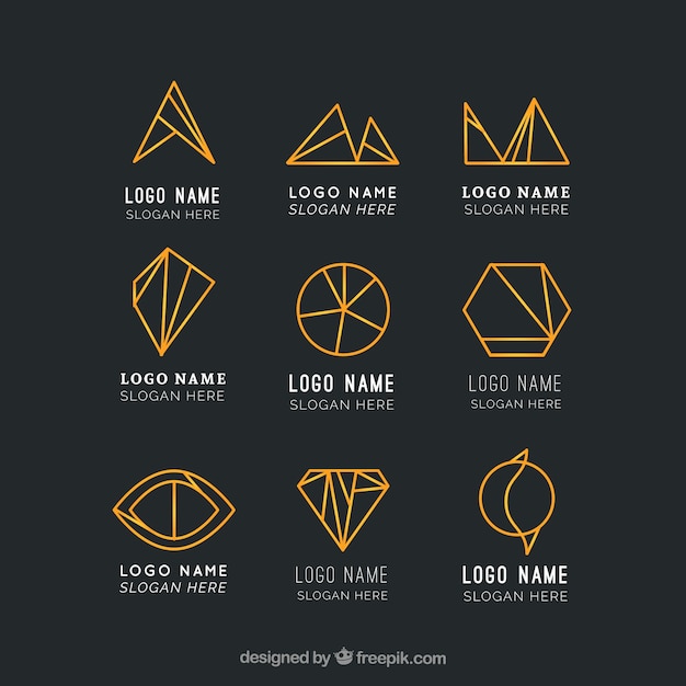 Vetor grátis logotipos geométricos de ouro em estilo monoline