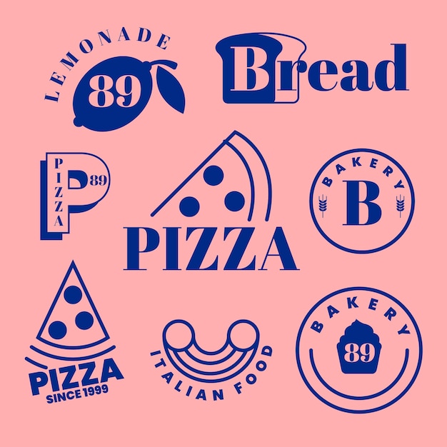 Vetor grátis logotipos minimalistas de padaria e pizza