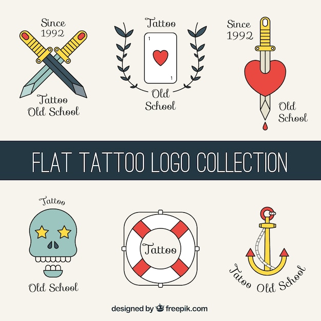 Vetor grátis logotipos tatuagens planas definir