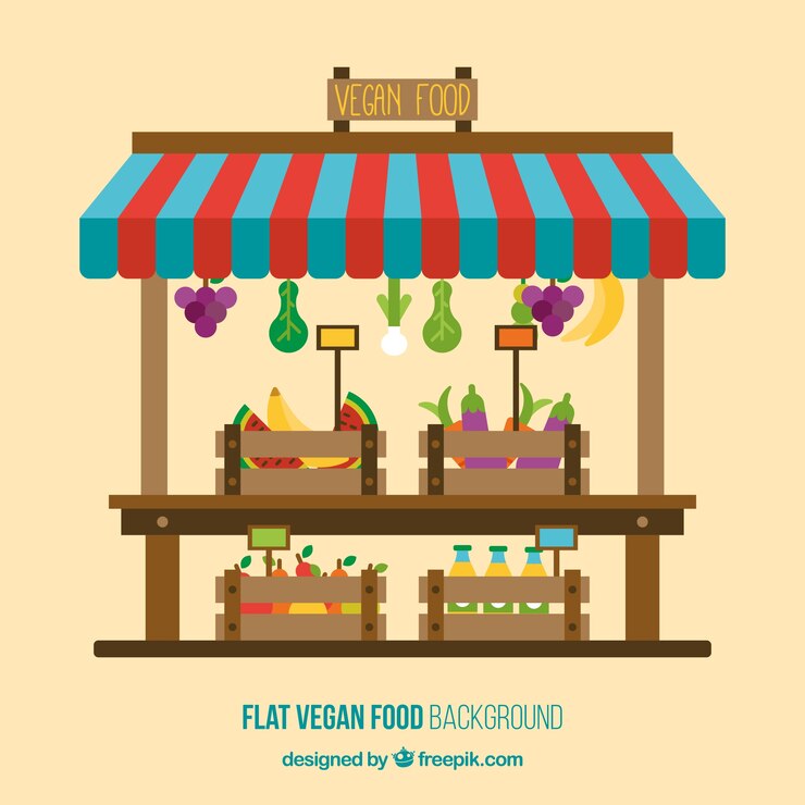 Vetor grátis loja de fundo de alimentos vegan