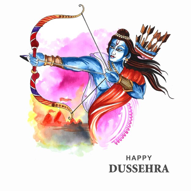 Lord rama com flecha matando ravana no fundo do cartão do festival Navratri