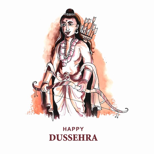 Lord rama happy dussehra festival deseja cartão fundo aquarela