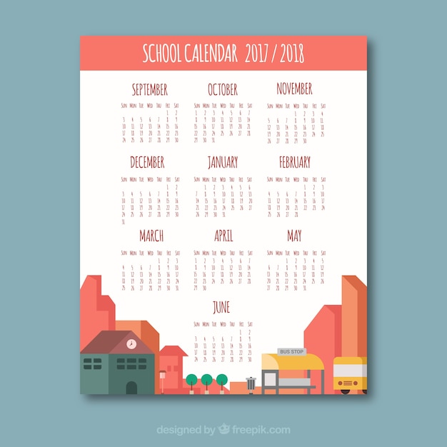 Vetor grátis lovely claendar da escola com design plano