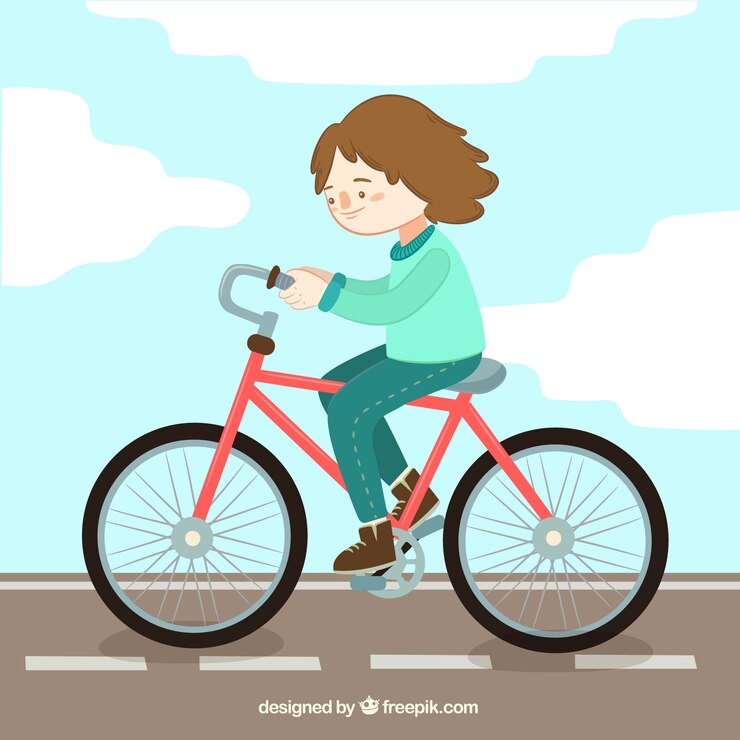Vetor grátis lovely girl riding bike