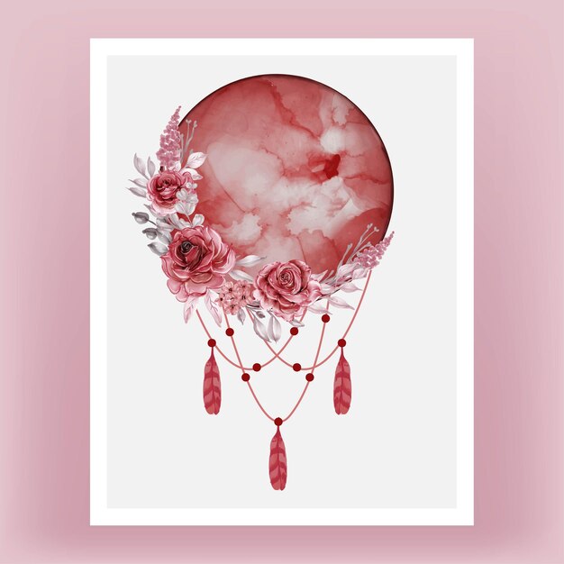 Lua cheia em aquarela em tom vermelho com rosa bordô