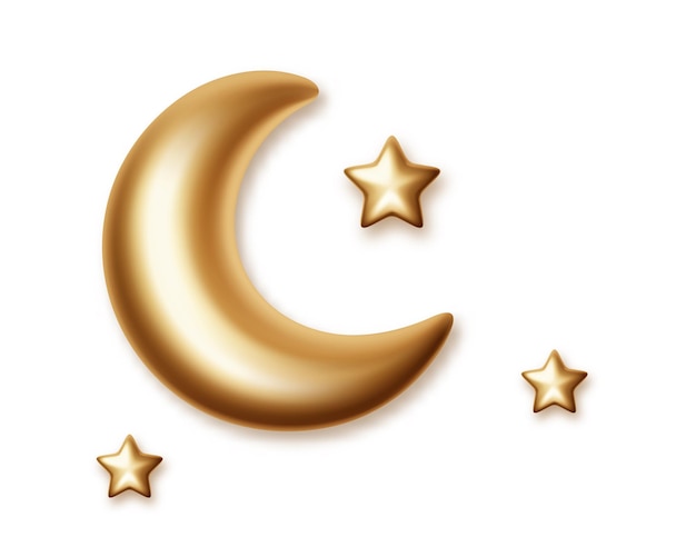 lua crescente e estrela para elementos de design de decorações de ramadan kareem isolado meia-lua realista