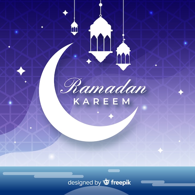 Lua crescente ramadan kareem design plano