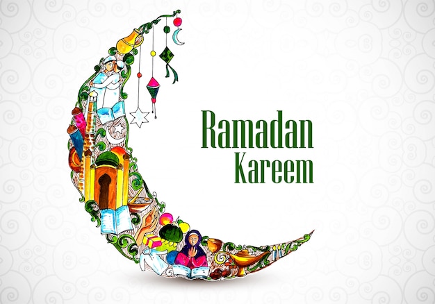 Vetor grátis lua decorativa linda ramadan kareem fundo