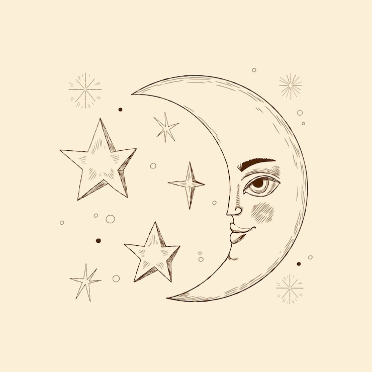 Vetor grátis lua desenhada à mão e ilustração de desenho de estrelas