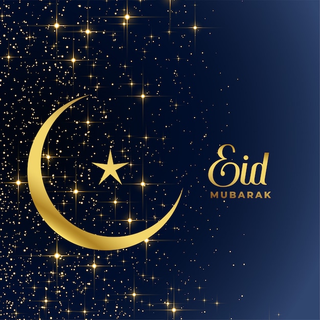 Vetor grátis lua dourada e estrela brilha eid mubarak