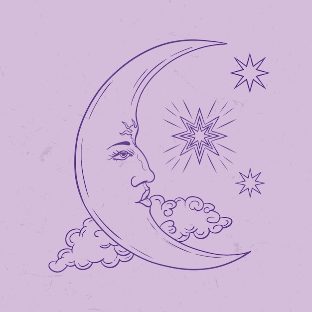 Vetor grátis lua e estrelas desenhando ilustração