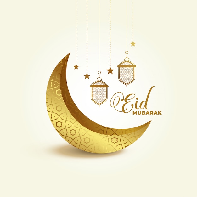 Lua e lâmpada dourada do festival do eid 3d
