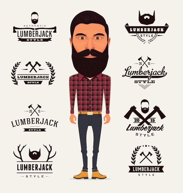 Vetor grátis lumberjack coleção modelos de logotipo