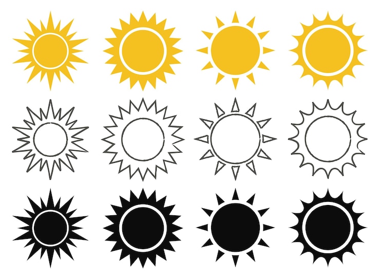 Vetor grátis luz do sol em doodle flat e glyph