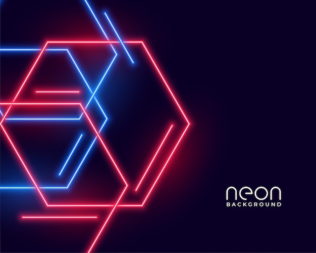 Luzes de neon de forma hexagonal em cores azuis e vermelhas